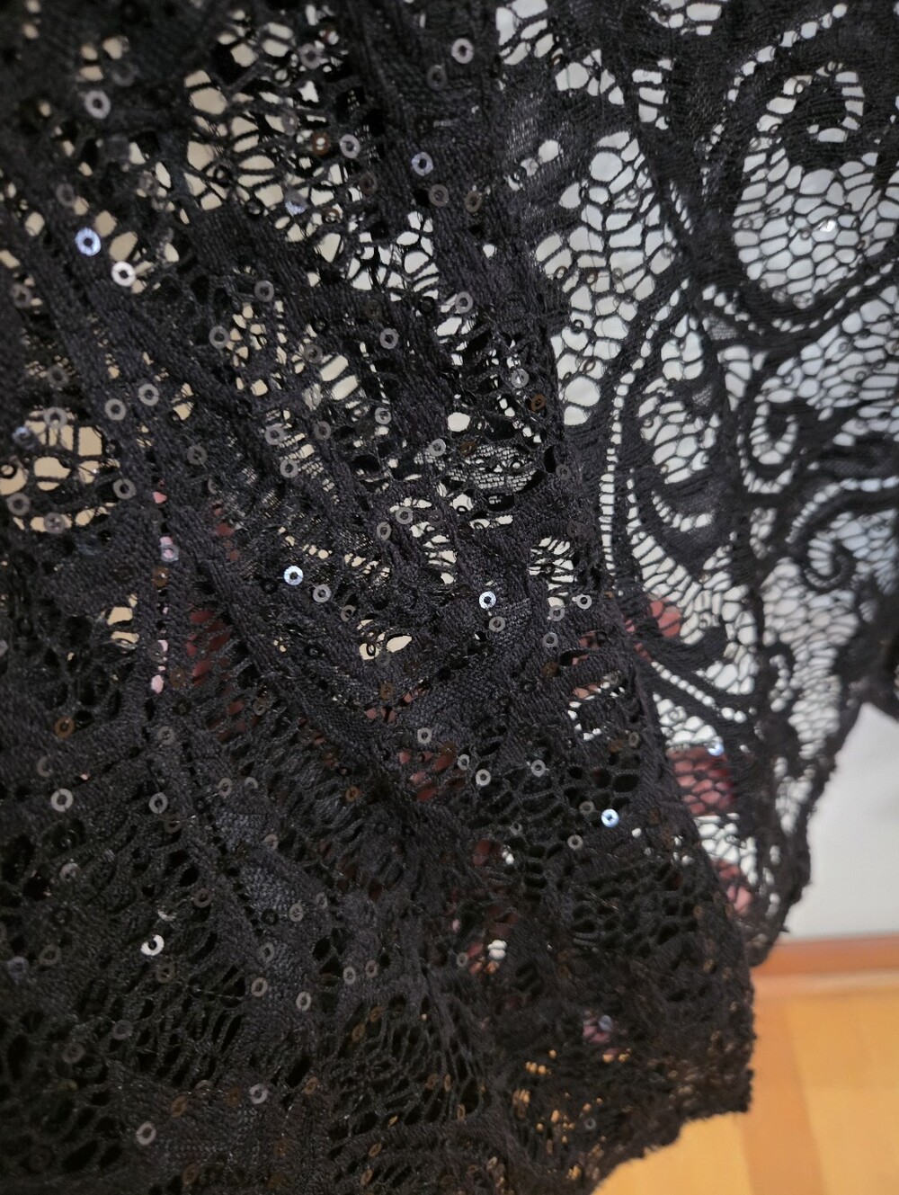 Sequin Black Lace Jacket. Size L. By R & M Richards - Picture 2 of 8